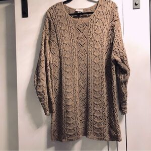 Sarah Arizona Slouchy Cotton Pullover Tunic Sweater Camel Cable Knit L-XL